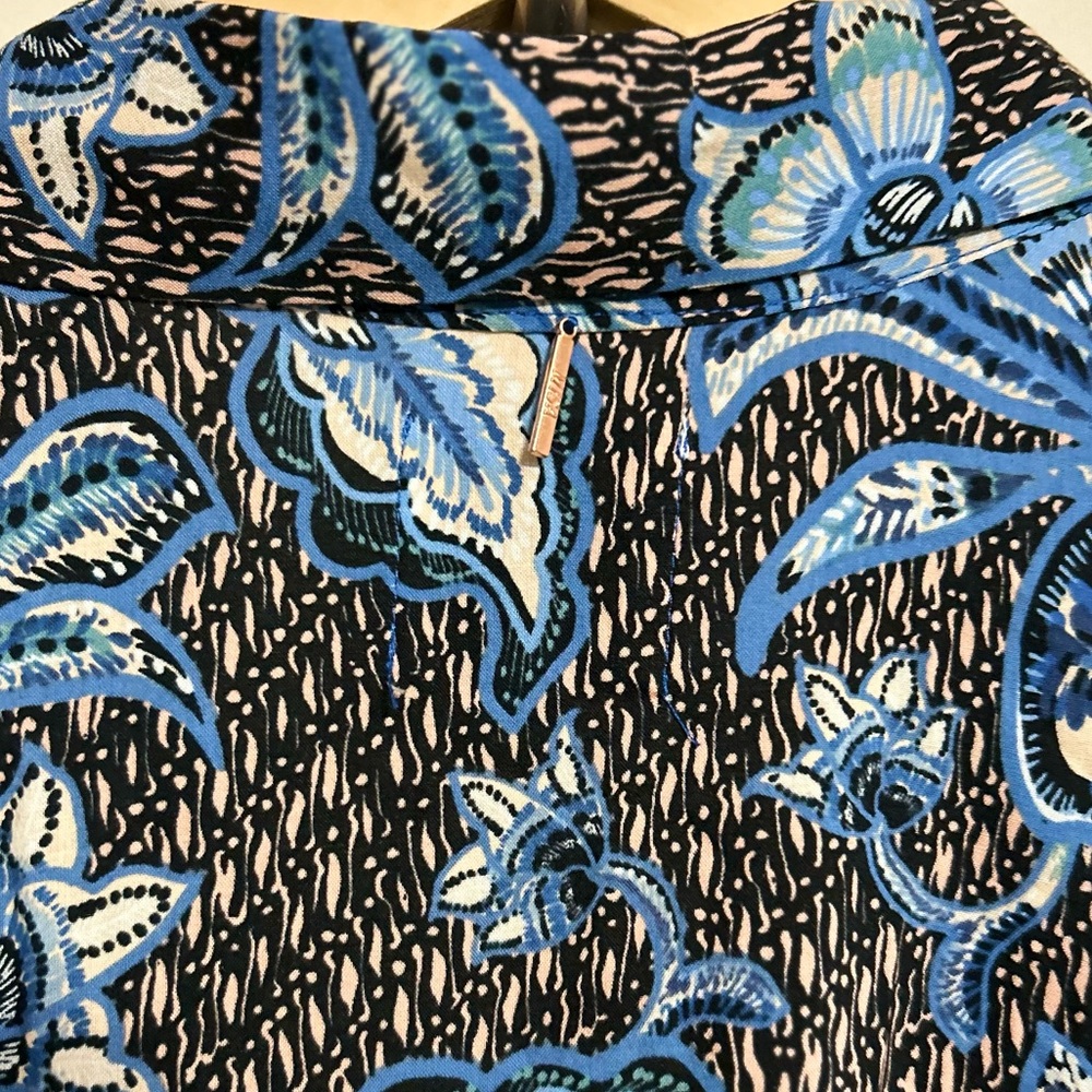 ⭐️NWT MISA maxi dress shirt button down tie waist blue black combo⭐️ - Picture 4 of 5